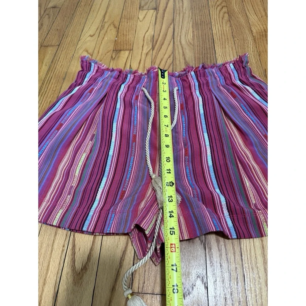 By Anthropologie Tasseled Paperbag Pink Stripe Shorts Size Large